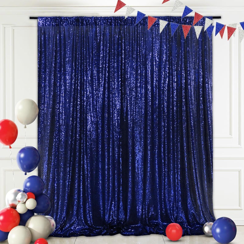 Eternal Beauty Navy Blue Sequin Backdrop, 6x6 Ft Glitter Background Curtains for Shimmer Photography Party Wedding Birthday Independence Day Back Drop Decor - Image 4